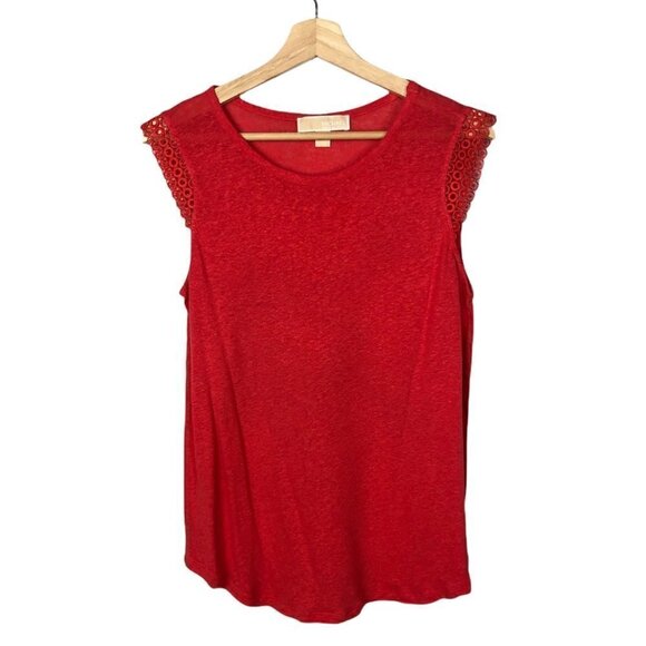 Michael Michael Kors Coral Red Cap Sleeve Linen Short Sleeve Top M - Picture 1 of 5